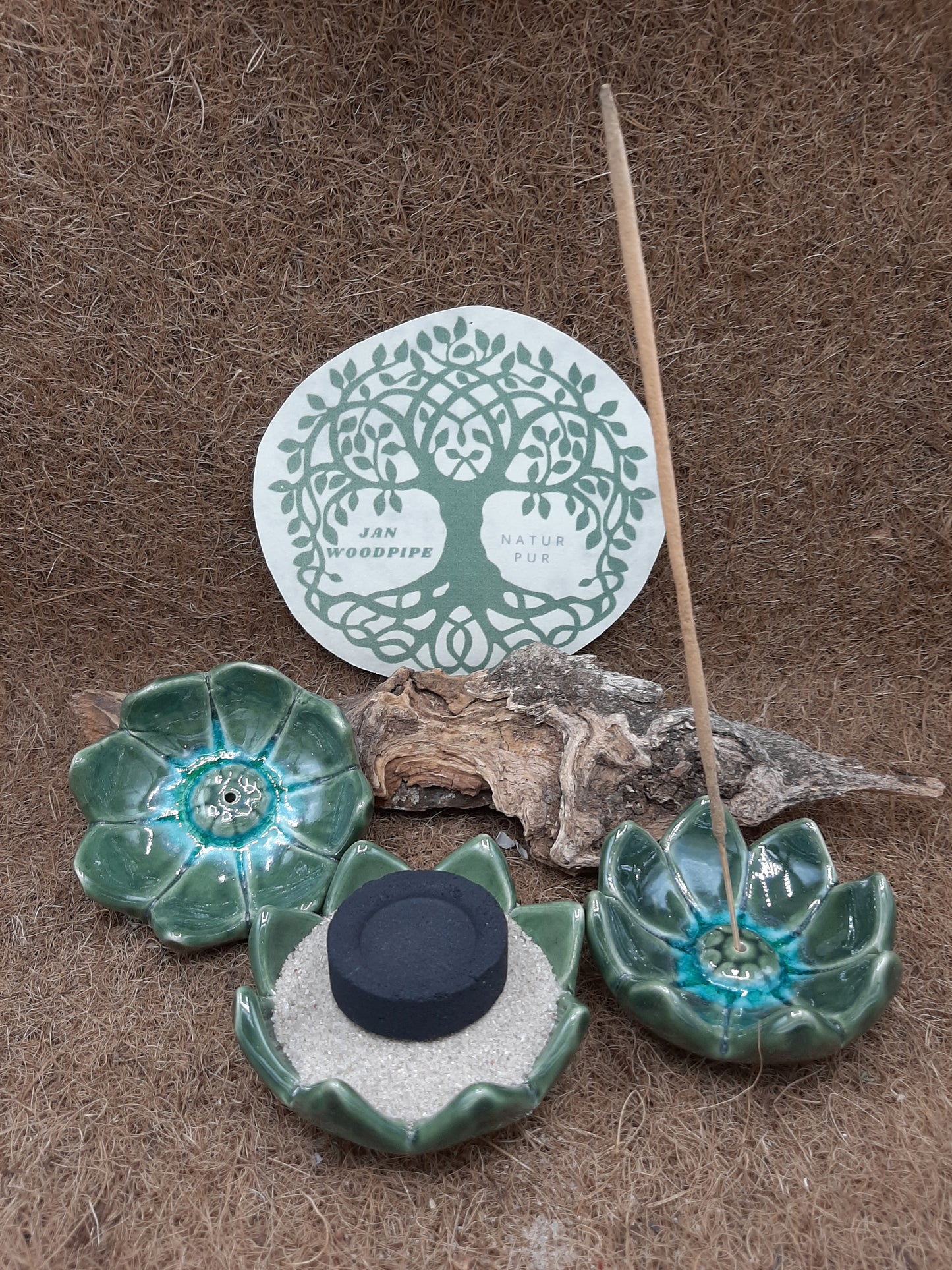 Keramik Räucherwerkteller - Grün - Lotus