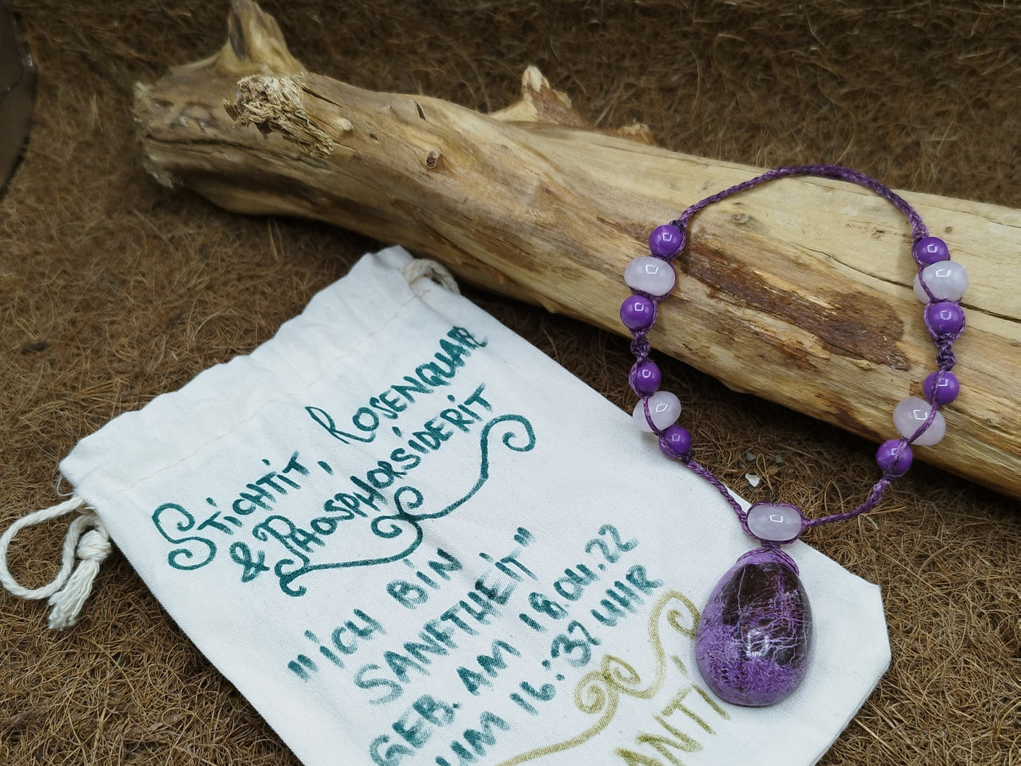 Stichtit, Rosenquarz & Phosporsiderit Amulett